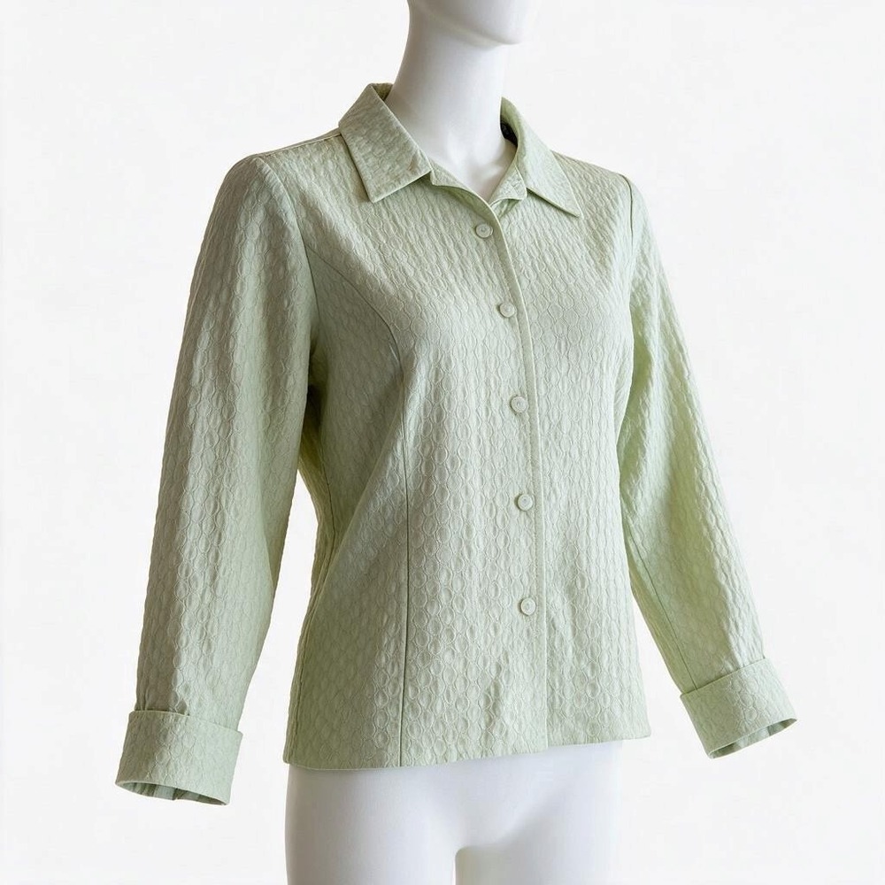 Eileen Fisher Textured Matelasse Jacket Medium Green Excellent Vintage Style